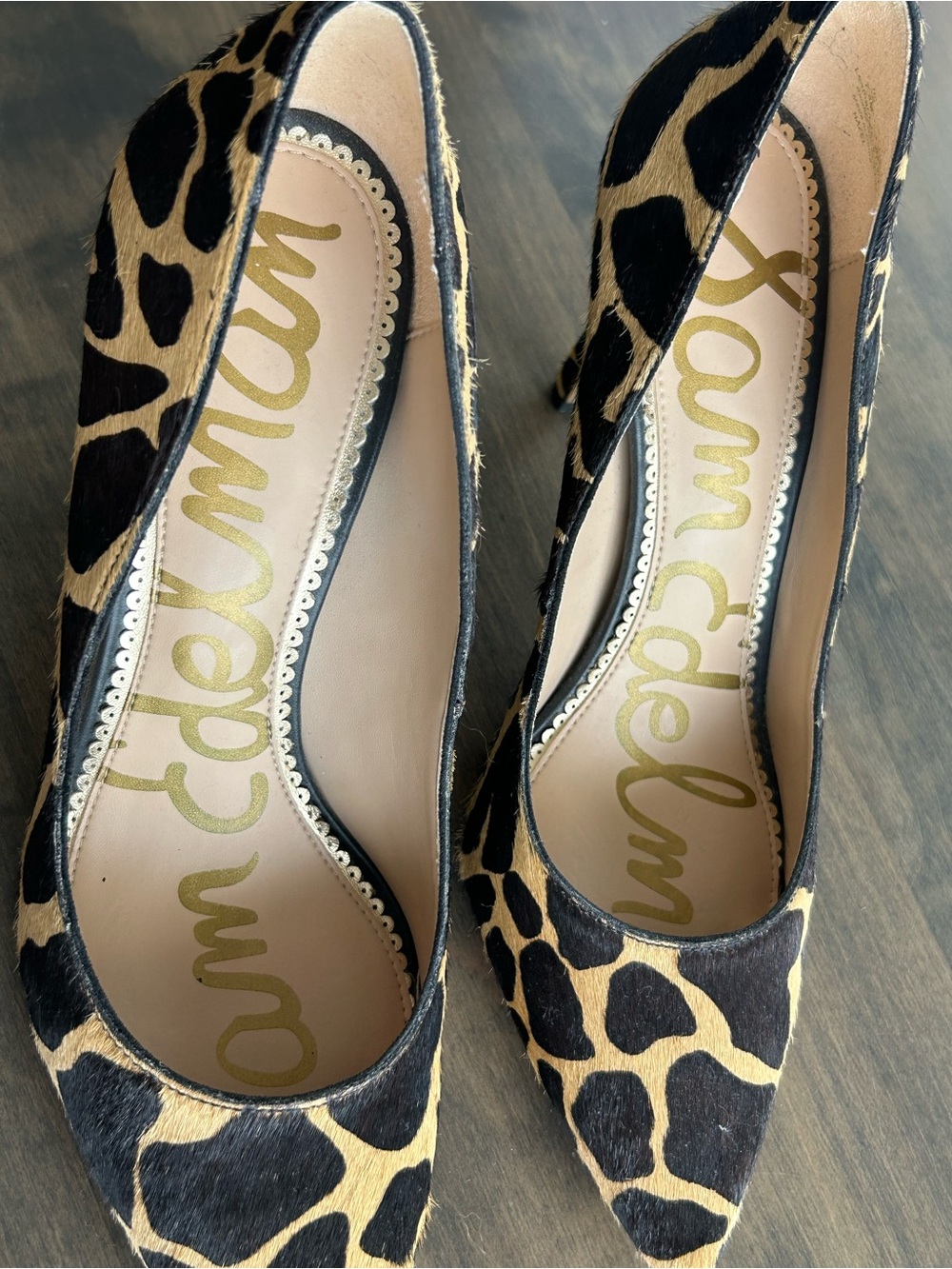 🐆🐆Sam Edelman Leopard Print Pointed Toe Pumps - Dark Chocolate & Tan🐆🐆 - Picture 5 of 10